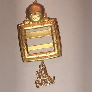 JJ Brand Gold Tone Baby Picture Frame Brooch